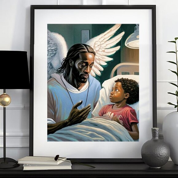 NobleCaptures Other - 8x10 Angel with Child at Hospital Fantasy Art Oil Painting Print